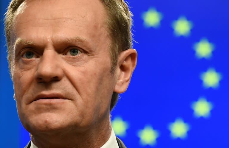 EU President Donald Tusk delivers a statement in Brussels on March 21, 2017