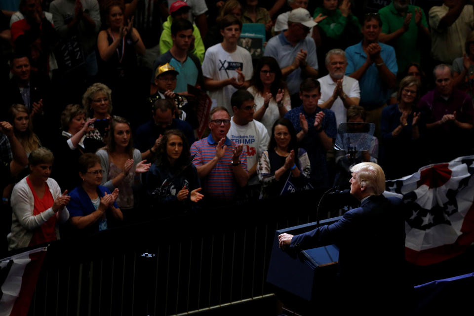 <p>President Donald Trump holds a rally with supporters at an arena in Cedar Rapids, Iowa, June 21, 2017. (Photo: Jonathan Ernst/Reuters) </p>