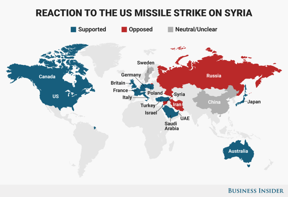 Syria bombing reaction map