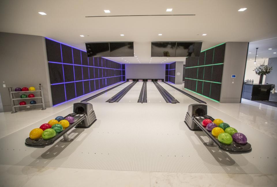 A view of the four-lane bowling alley at The One.