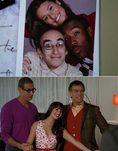 A picture of Rachel's dads from the pilot and then Jeff and Brian playing her dads in season 3