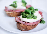 <div class="caption-credit"> Photo by: Brooke McLay</div><b>Ham and Pesto Crostini <br></b> Wake up that leftover ham with this open-faced ham and pesto crostini sandwich, made with delicious, fresh, homemade pesto! <br> <a href="http://www.babble.com/best-recipes/10-sandwiches-for-leftover-holiday-ham/#ham-and-pesto-crostini" rel="nofollow noopener" target="_blank" data-ylk="slk:Get the recipe;elm:context_link;itc:0;sec:content-canvas" class="link "><i>Get the recipe</i></a> <br> <b><i><a href="http://www.babble.com/best-recipes/10-sandwiches-for-leftover-holiday-ham/" rel="nofollow noopener" target="_blank" data-ylk="slk:For 3 more sandwiches to make out of your leftover holiday ham, visit Babble!;elm:context_link;itc:0;sec:content-canvas" class="link ">For 3 more sandwiches to make out of your leftover holiday ham, visit Babble!</a></i></b> <br>