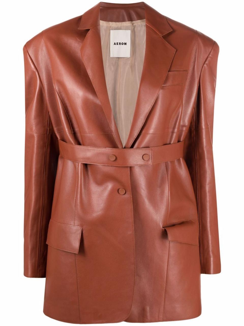 Honey single-breasted leather blazer