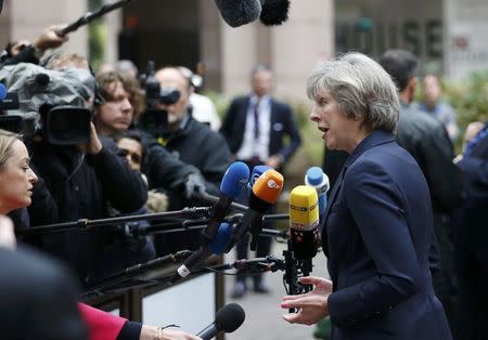 Prime Minister Theresa May arrives at the EU summit in Brussels, Belgium, October 20, 2016. REUTERS/Francois Lenoir