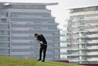 Danny Willett of England plays a shot on the 14th hole during the second round of the Abu Dhabi Championship golf tournament at the Yas Links Golf Course, in Abu Dhabi, United Arab Emirates, Friday, Jan. 21, 2022. (AP Photo/Kamran Jebreili)