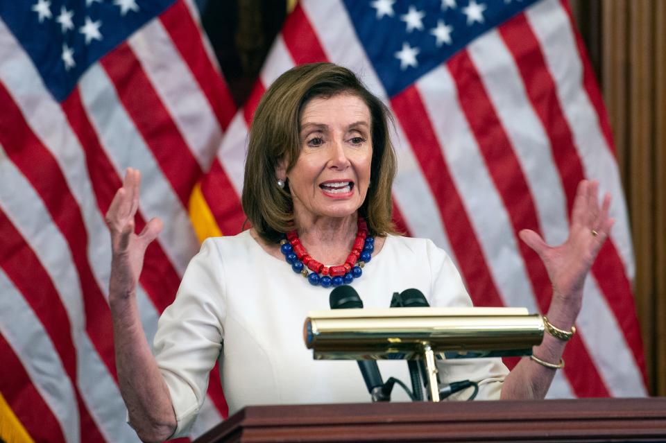 Speaker of the House Nancy Pelosi of Calif., speaks during her weekly press conference, Thursday, Jan. 20, 2022 at the Capitol in Washington.