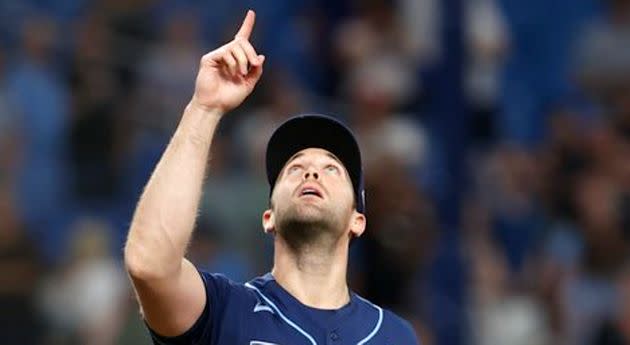 Jason Adam, who cited his faith, was among several players who didn't wear rainbow-themed hats and jerseys for Pride Night. (Photo: via Associated Press)