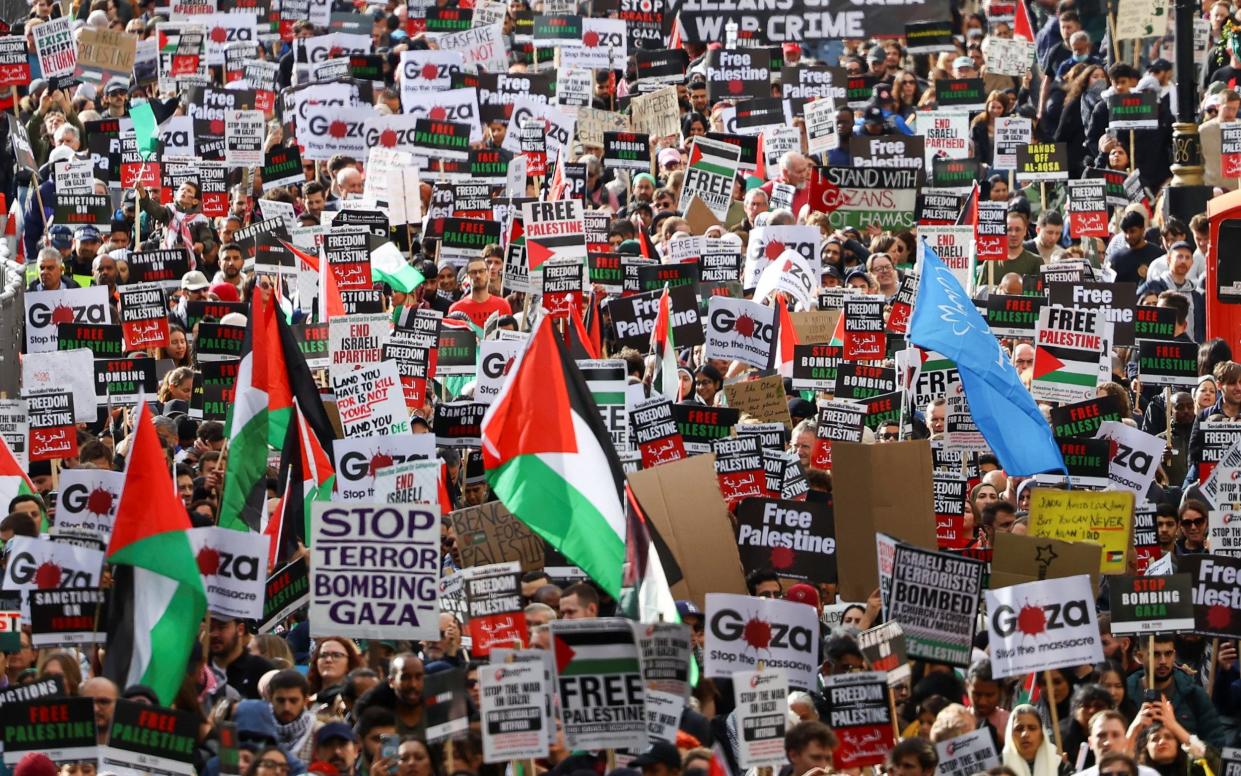 Demonstrators protest in solidarity with Palestinians in Gaza,