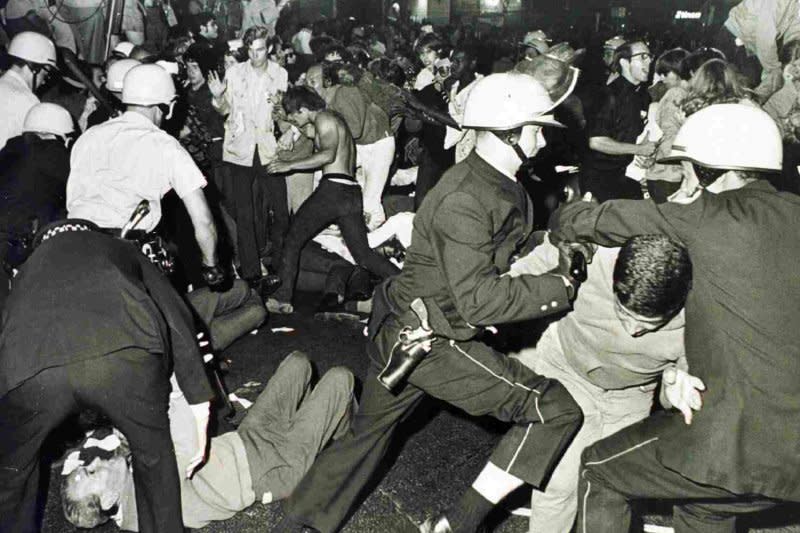 Demonstrators and police during the 1968 Democratic Convention on in Grant Park. On September 24, 1969, the Chicago 8 trial began for eight men accused of taking part in anti-Vietnam War protests during the 1968 Democratic National Convention. UPI File Photo