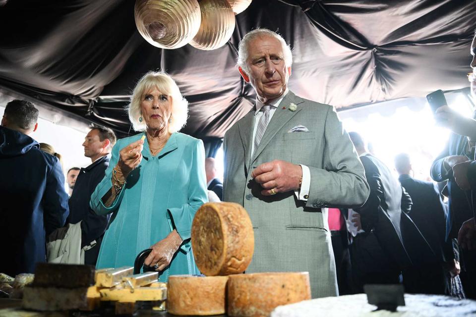 <p>Daniel Leal - Pool/Getty Images</p> Queen Camilla and King Charles in Bordeaux, France, on Sept. 22, 2023