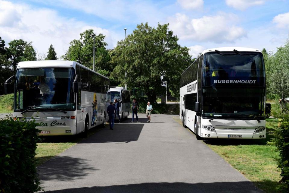 Buses with pupils on a school trip remain in the parking lot of Planckendael Zoo (AFP/Getty Images)