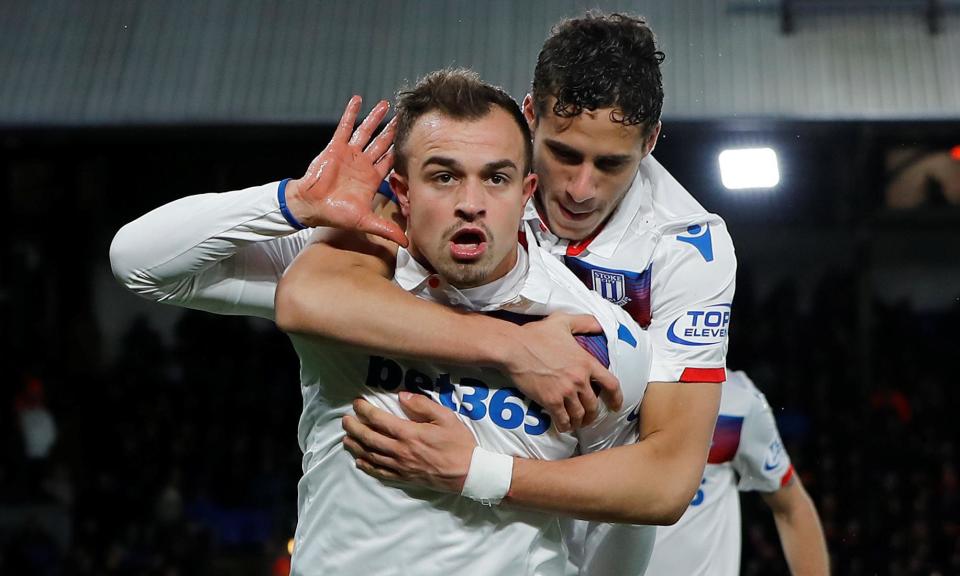 Xherdan Shaqiri, here with Stoke’s Ramadan Sobhi, was close to joining Liverpool in 2014.