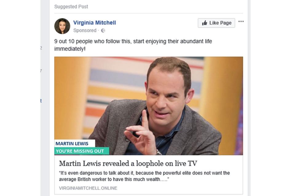 One example of a scam Facebook ad featuring Martin Lewis (MoneySavingExpert)