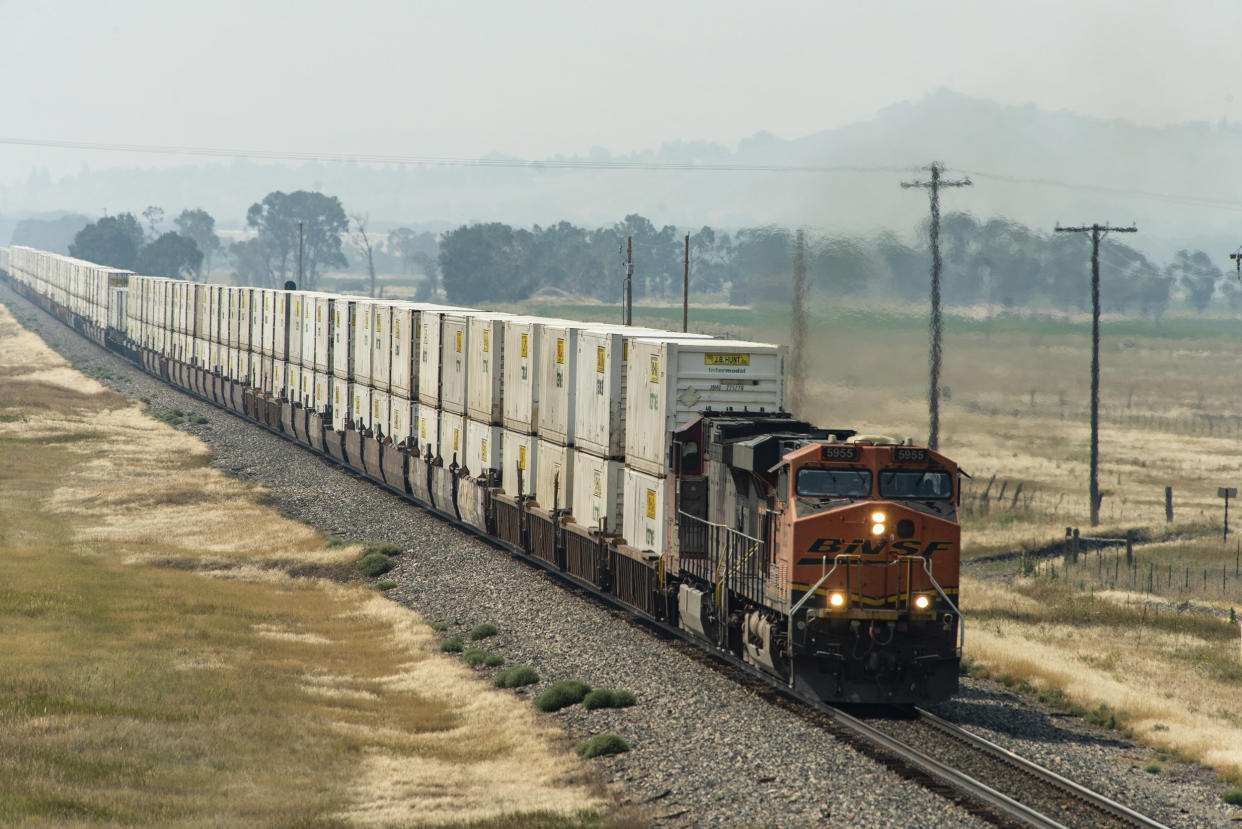 Freight Container Train Moves Through Montana (William Campbell / Getty Images file)