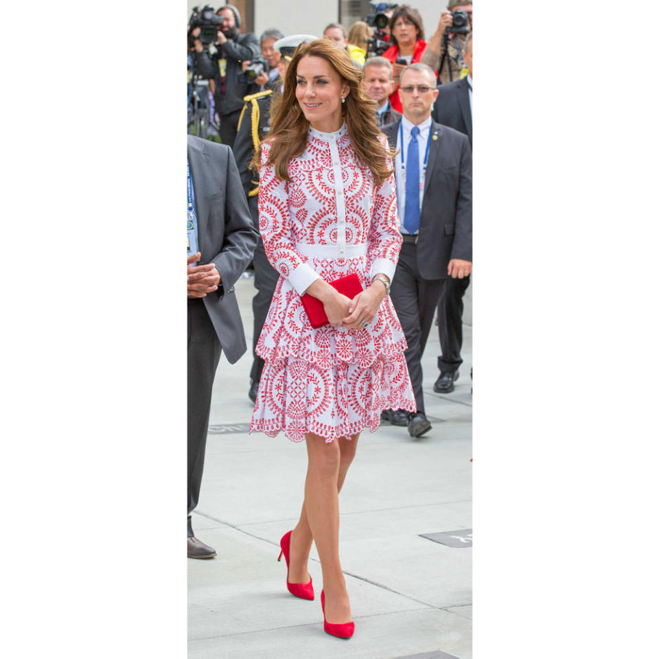 <p>September 25: Attending the Immigrant Services Society's new Welcome House in Vancouver, Canada, wearing Alexander McQueen.</p> <h4>Getty Images</h4>