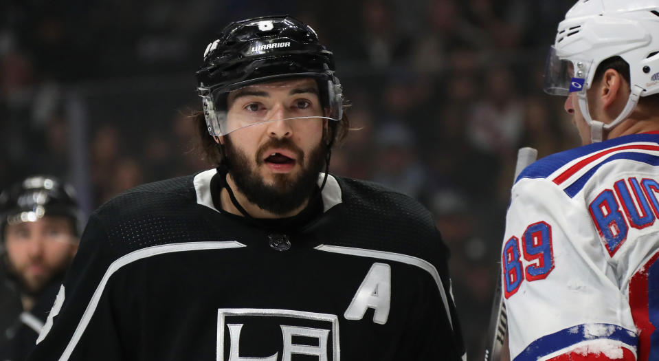 Drew Doughty shared his stance on fighting after a mid-game tilt helped propel Los Angeles to a win on Thursday night. (Photo by Bruce Bennett/Getty Images)