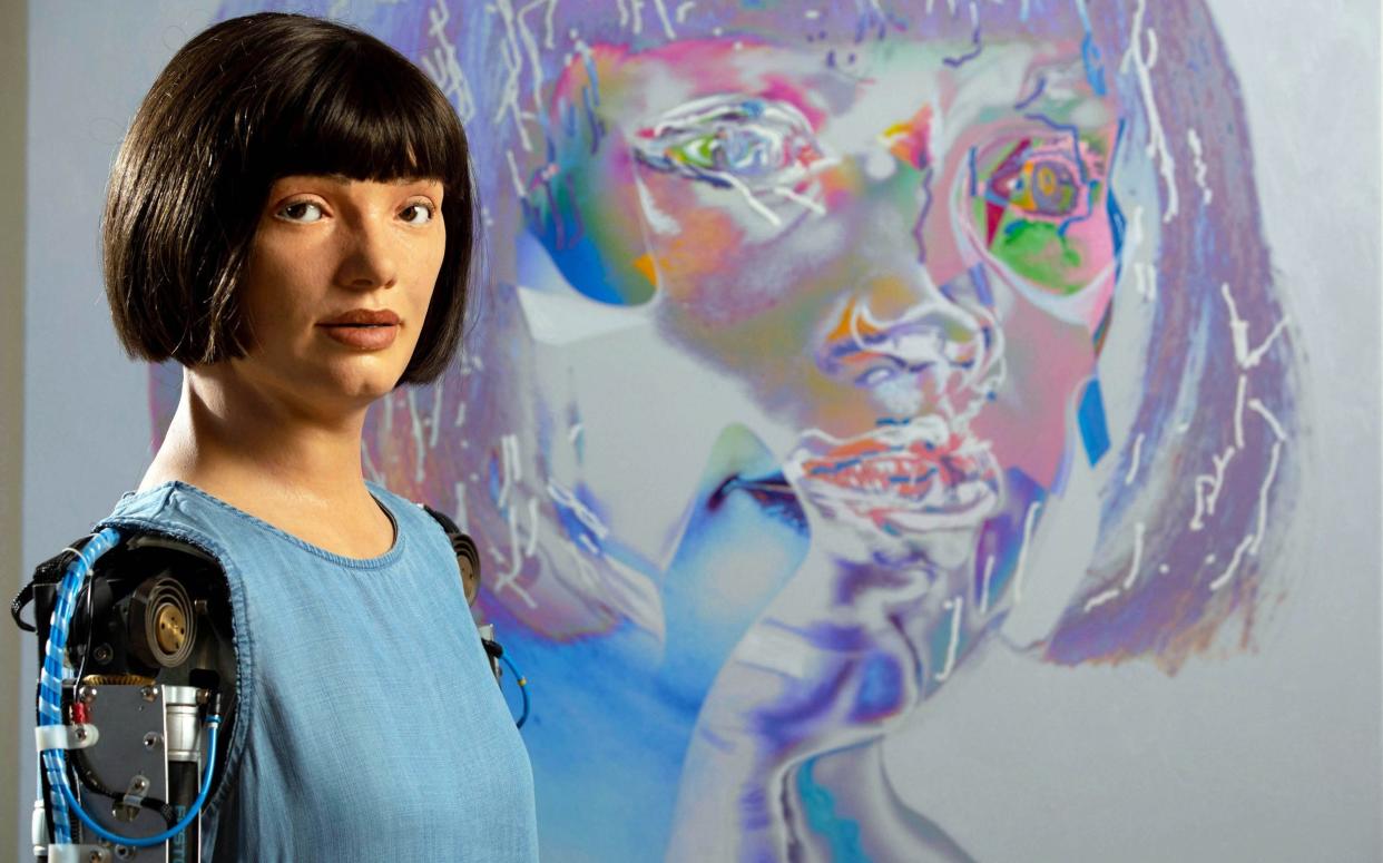 Ai-da’s technology enables her to use the cameras implanted in her eyes to translate what she sees into fine art - David Parry/PA Wire