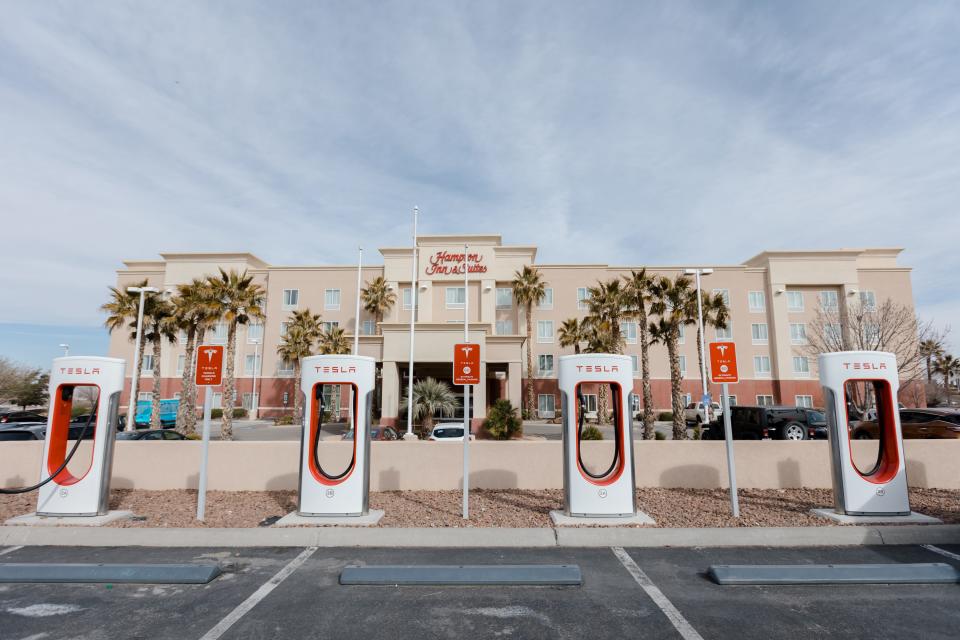 The Tesla Supercharger in Westside El Paso Wednesday morning, Feb. 23, 2022.