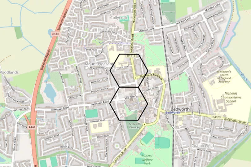 The area in hexagons are the Bedworth hotspot areas which are the focus of the operation