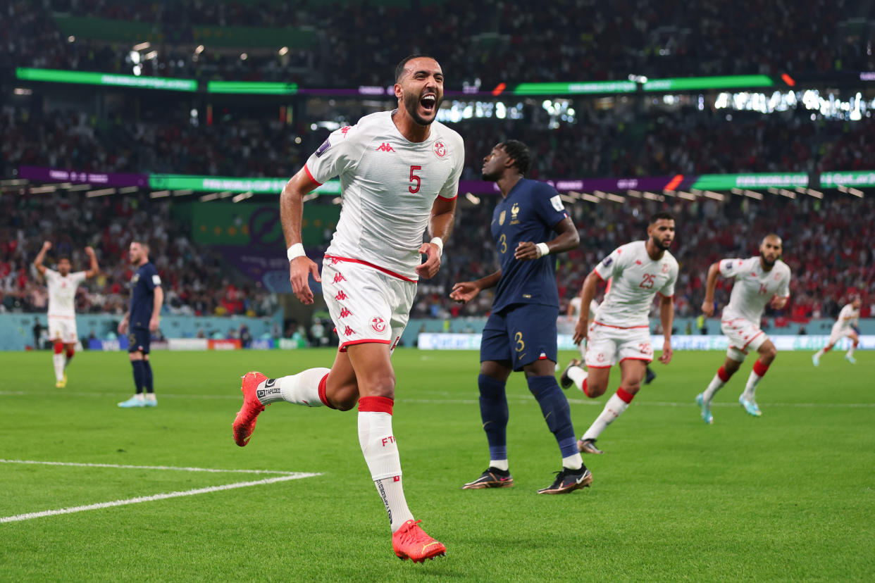 Túnez estuvo cerca del milagro. Ghandri le anotó gol a su país de origen pero el VAR se lo anuló (Foto de: Marc Atkins/Getty Images)