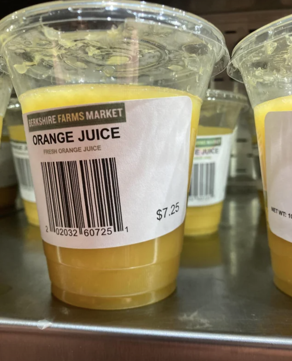 An orange juice for $7.25