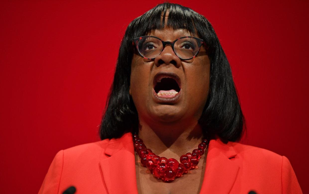 Diane Abbott, the first black woman elected to parliament, giving a speech at the Labour Party conference