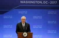 U.S. Secretary of State Rex Tillerson delivers remarks at the morning ministerial plenary for the Global Coalition working to Defeat ISIS at the State Department in Washington, U.S., March 22, 2017. REUTERS/Joshua Roberts