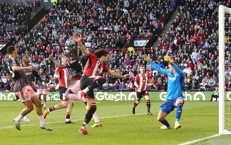 Sheffield United's Ben Brereton Diaz scores against Fulham