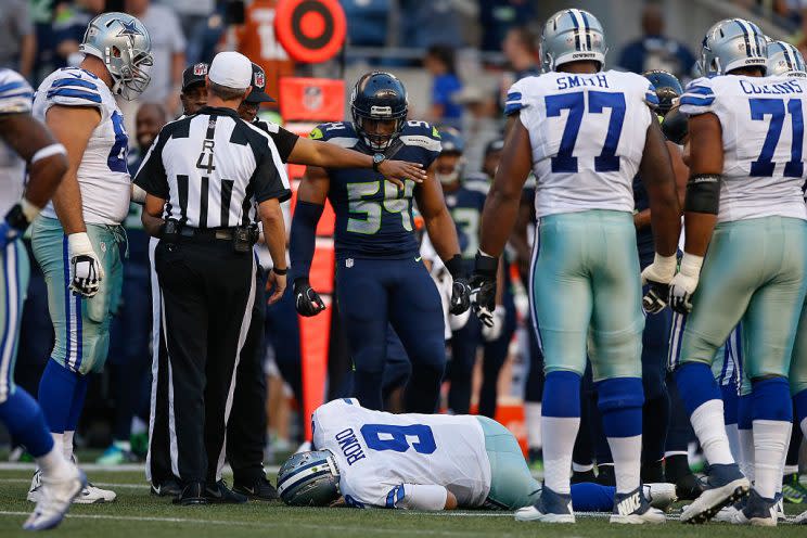 Tony Romo's latest injury highlights this week's look at recent fantasy risers and fallers (Photo by Otto Greule Jr/Getty Images)