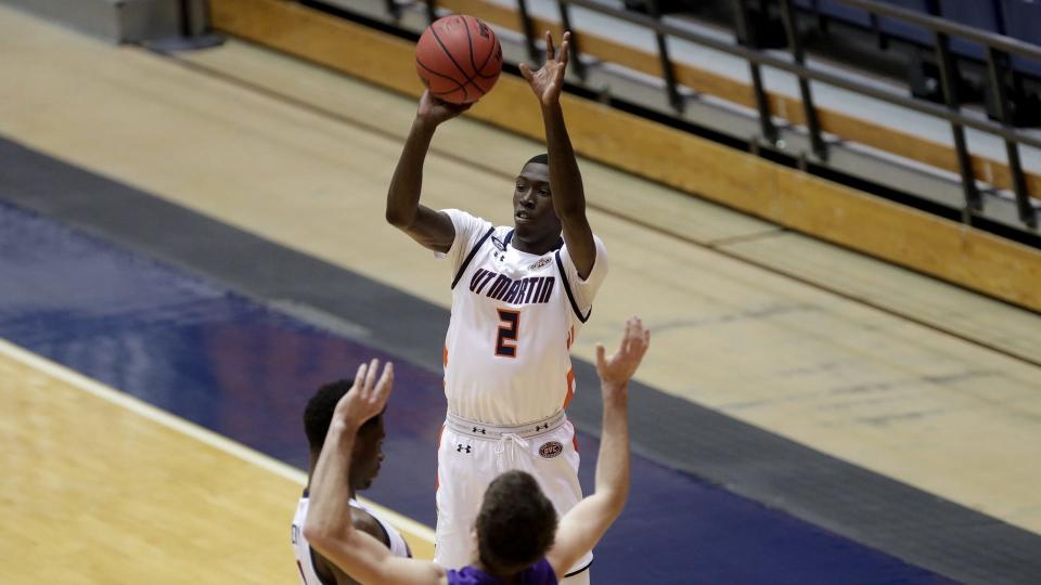 Tennessee-Martin guard Anthony Thomas goes up for a shot against Bethel in December 2020. Martin, who spent last season at Tallahassee Community College, on Sunday announced his commitment to Kansas State.