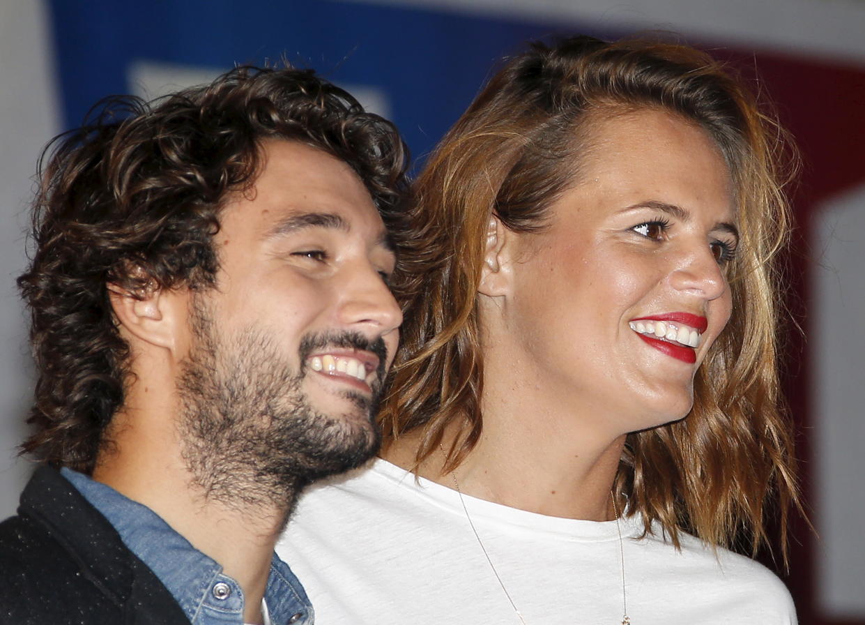 French singer Jeremy Frerot of Frero Delavega group arrives with his partner, former Laure Manaudou, to attend  the NRJ Music Awards ceremony at the Festival Palace in Cannes, France, November 7, 2015.  REUTERS/Eric Gaillard