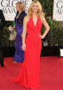 Claire Danes: Can you believe that the 'Homeland' star only gave birth a month ago? We're all jealous! Not only does she look fantastic in a sexy, red Versace, she's also nominated for a Golden Globe. This dress could have been blah but the diagonal cut at the waist gives it some oomph. (Photo by Steve Granitz/WireImage)