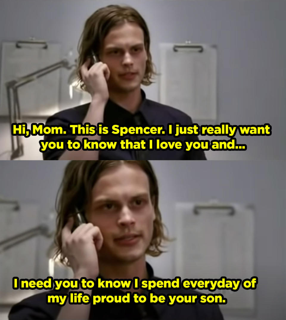 Reid recording a voicemail for his mother and saying he loves her and is proud to be her son