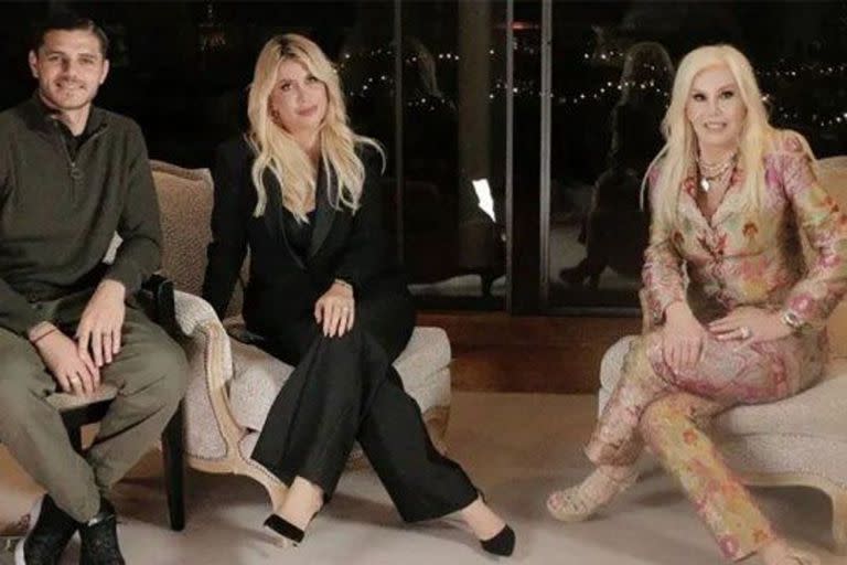 Susana Giménez junto a Mauro Icardi y Wanda Nara en París durante la entrevista