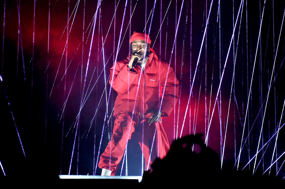 <p>Kendrick Lamar performs during the VMAs. (Photo: John Shearer/Getty Images for MTV) </p>