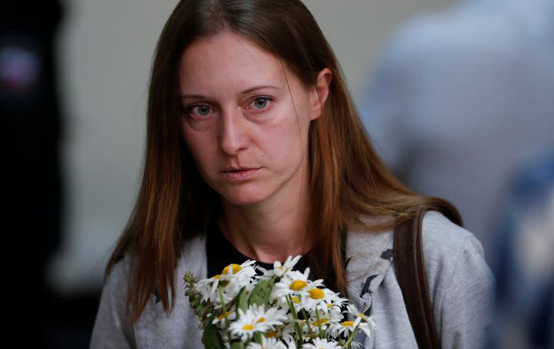 Russian journalist Svetlana Prokopyeva charged with publicly justifying terrorism attends a court hearing in Pskov