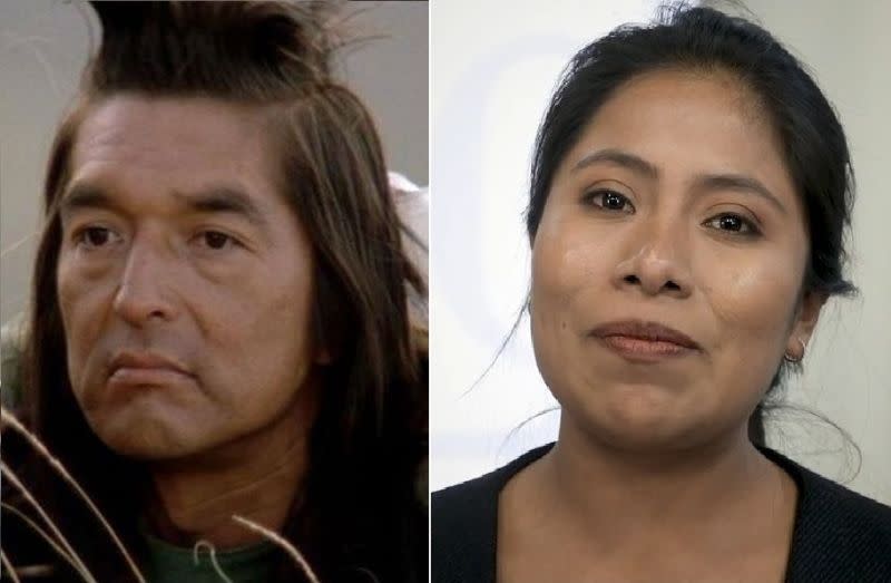 A la izquierda el actor indígena norteamericano Graham Greene (Navajo), a la izquierda la actriz latina (según la percepción estadounidense) Yalitza Aparicio.