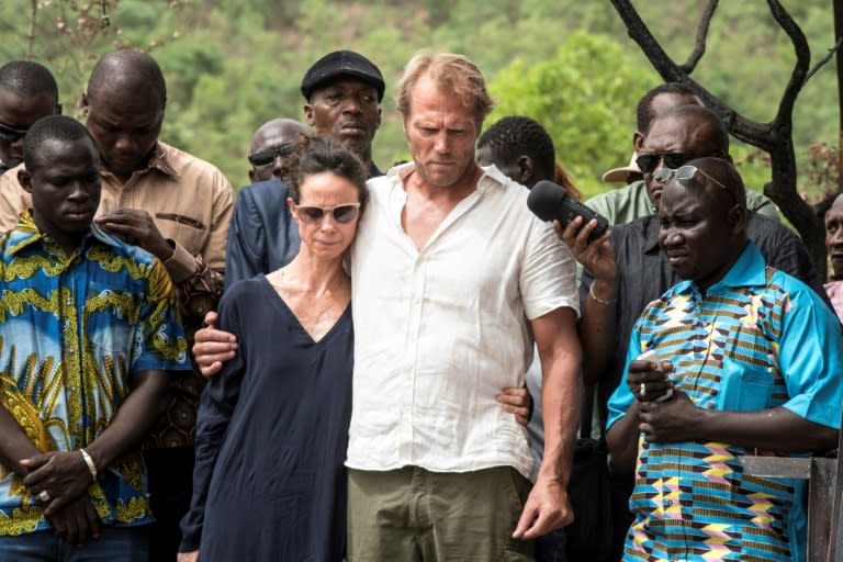 Frenchman Herve Depardieu, owner of the Campement Kangaba, joins mourners to pay homage to victims of the June 18 terrorist attack at the resort, close to Bamako