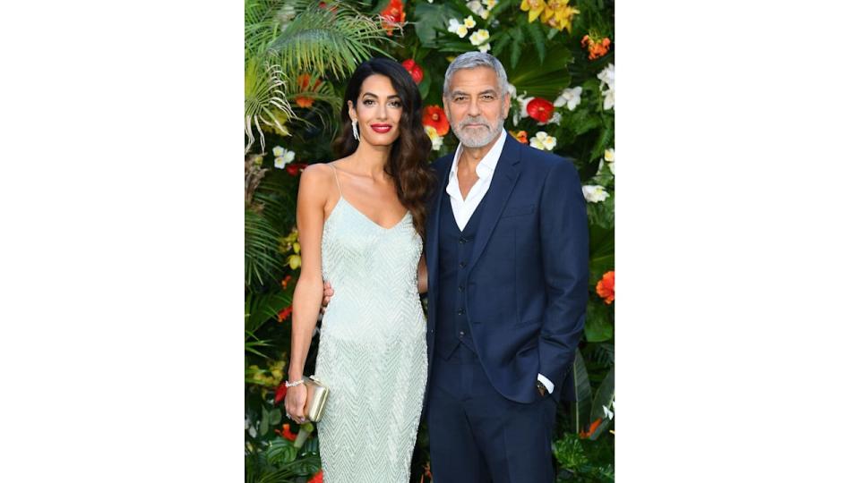 eorge and Amal Clooney  attend the "Ticket To Paradise" World Film Premiere at Odeon Luxe Leicester Square 