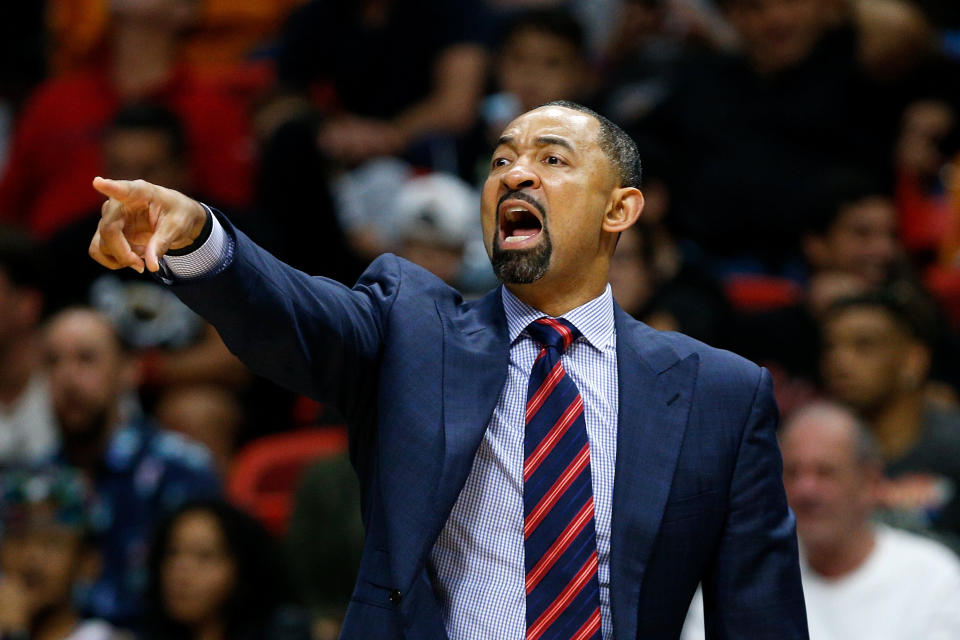 Assistant coach Juwan Howard of the Miami Heat looks on during a game against the Philadelphia 76ers on Nov. 12, 2018. Howard will be Michigan's new men's basketball coach. (Getty)