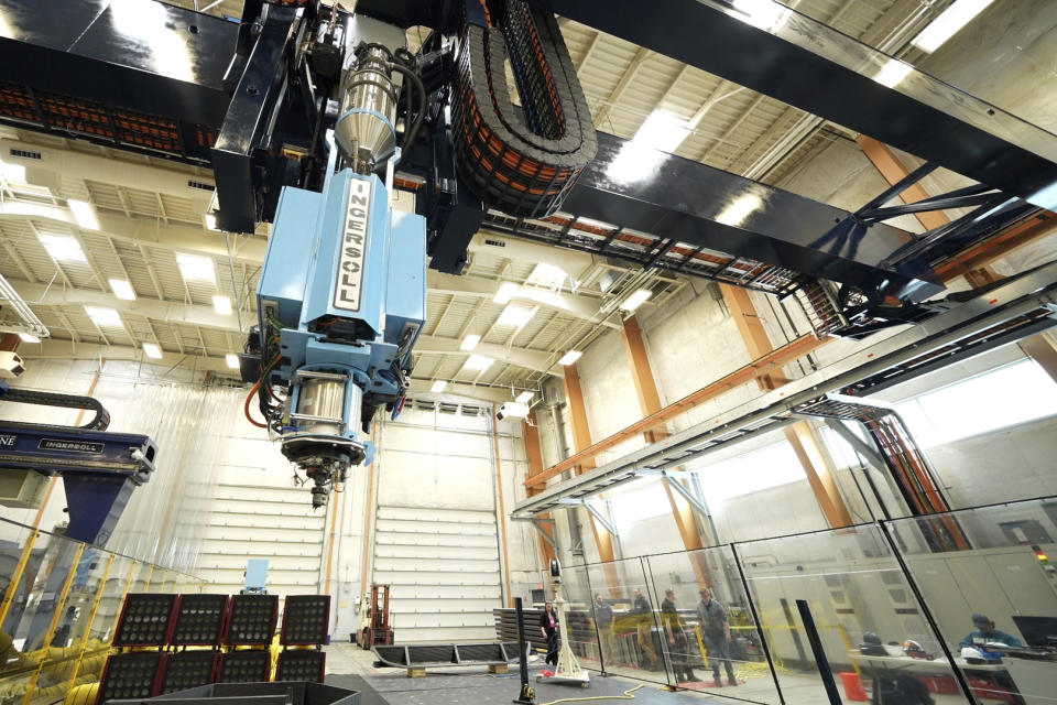 The world's largest 3D printer is seen Tuesday, April 23, 2024, at the University of Maine, in Orono, Maine. (AP Photo/Robert F. Bukaty)