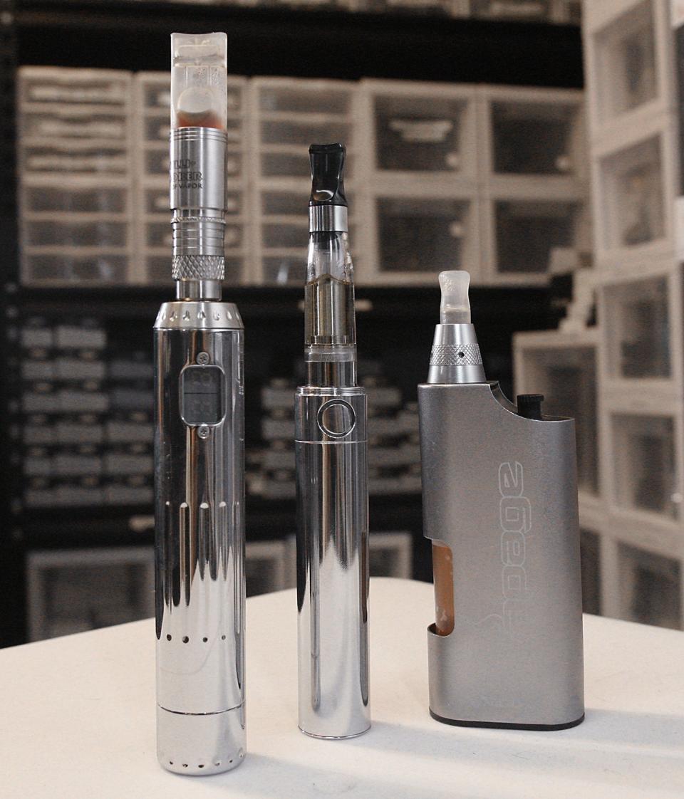 E-cigarette devices are displayed at a shop in Indianapolis.