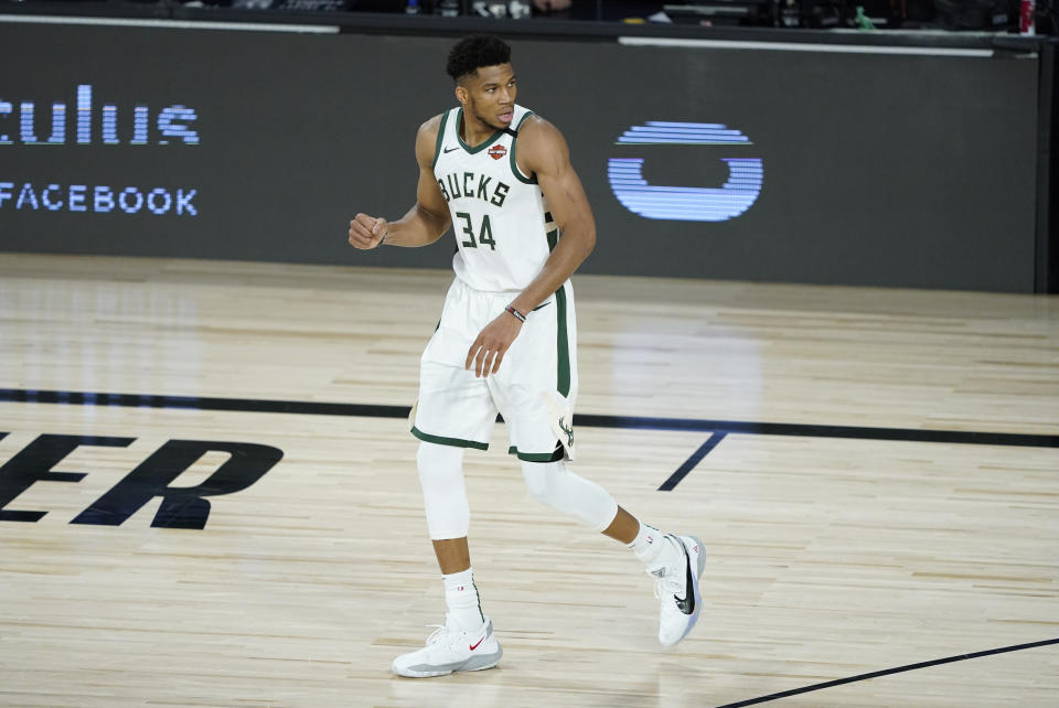 Giannis Antetokounmpo's Bucks did not take the court for their scheduled tipoff against the Magic on Wednesday. (AP Photo/Ashley Landis, Pool)