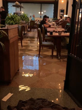 Flood water is seen inside Ace Hotel in New Orleans