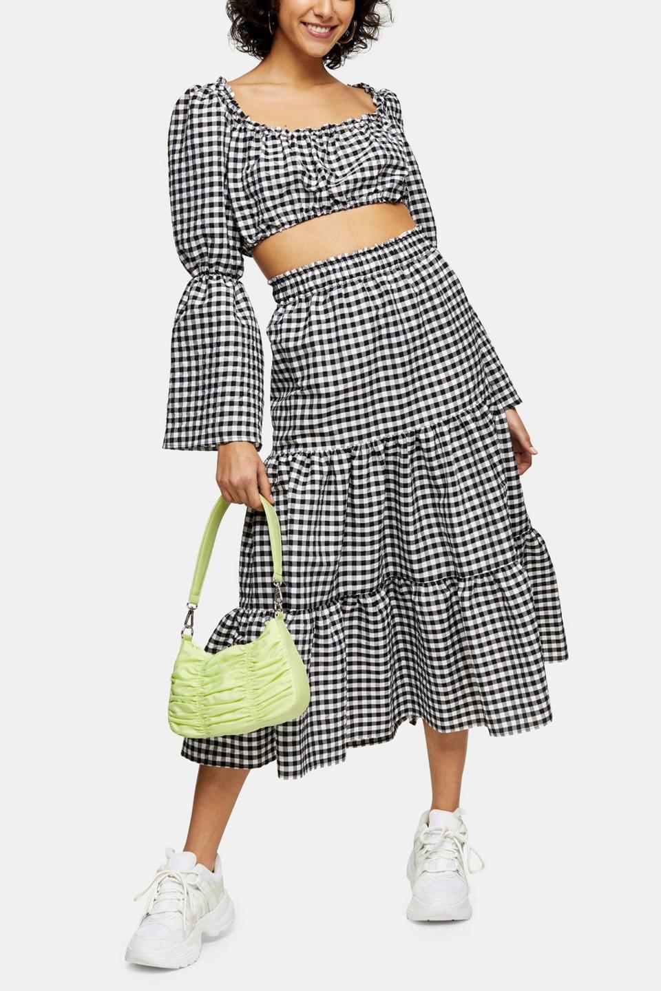 Black and White Gingham Tiered Skirt
