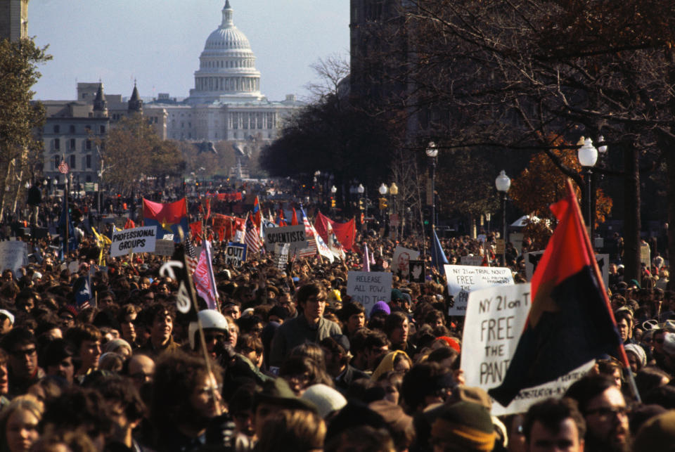 The U.S. Capitol looms in the background as thousands&nbsp;march along Pennsylvania Avenue on Nov. 15, 1969 for the Moratorium to End the War in Vietnam.