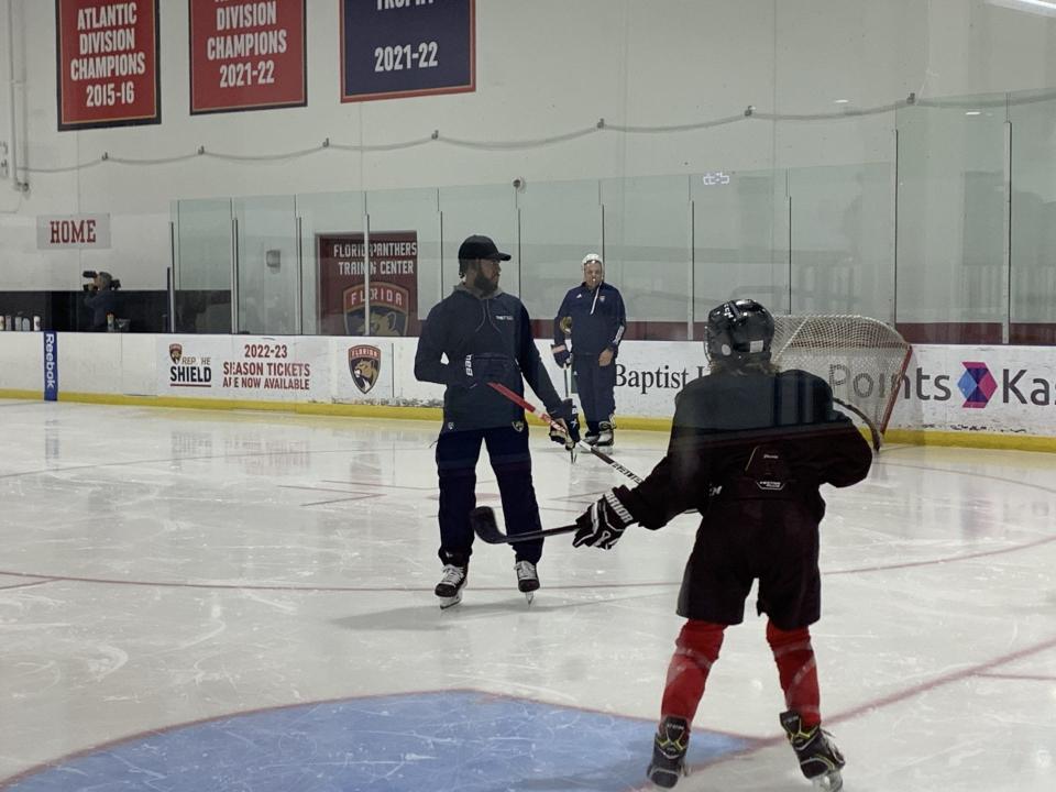 Panthers' forward Anthony Duclair works with youths at his camp last week in Coral Springs.