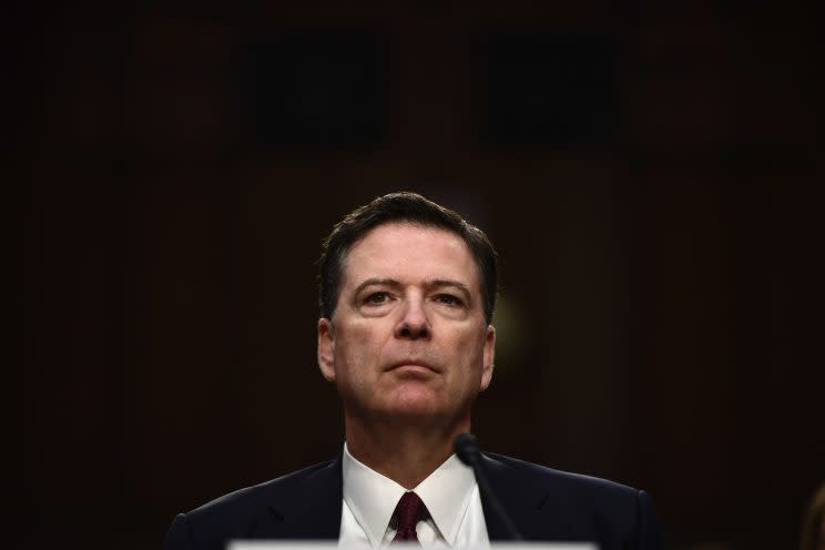 Former FBI Director James Comey arrives to testify during a US Senate Select Committee on Intelligence hearing on Capitol Hill in Washington,DC, June 8, 2017. (Photo: Brendan Smialowski/AFP/Getty Images)