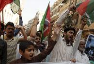 Pakistani Shi'ite Muslims chant slogans to condemn the Saudi Arabia over its intervention in Yemen, during a protest organised by religious group Majlis-e-Wahdat-e Muslimeen (MWM) in Karachi March 27, 2015. Pakistan has made no decision on whether to give military support to a Saudi-led coalition intervening in Yemen, Defence Minister Khawaja Asif said on Friday, while pledging to defend Saudi Arabia against any threat to its solidarity. REUTERS/Akhtar Soomro