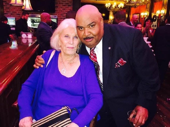 Bassist Ralphe Armstrong poses with Gretchen Valade. the late Carhartt heiress and jazz supporter, at the Dirty Dog Cafe.